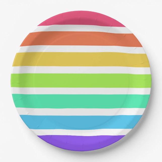 Helle Regenbogenstreifen Pappteller (Vorderseite)