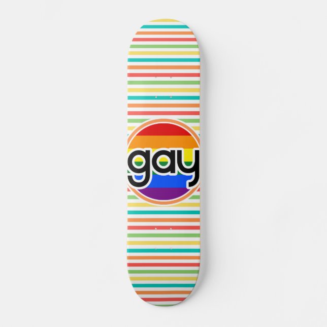 Helle Regenbogenstreifen, schwul Skateboard (Vorderseite)