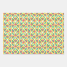 Helle Retro-Blumen Geschenkpapier Set