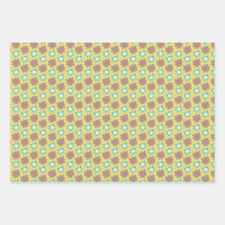 Helle Retro-Blumen Geschenkpapier Set