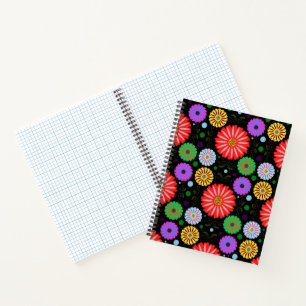 Helle Retro-Blumenmuster Farbige Volkskunst Notizbuch
