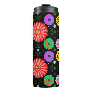 Helle Retro-Blumenmuster Farbige Volkskunst Thermosbecher