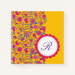 Helle Retro Blütenblüten mit Monogramm Notizbuch