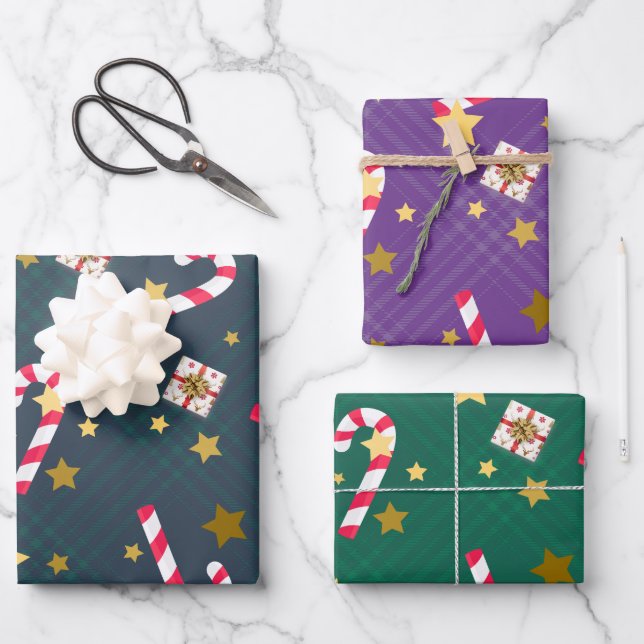 Helle Retro Weihnachtswrapping Papierblätter Geschenkpapier Set (Vorderseite)