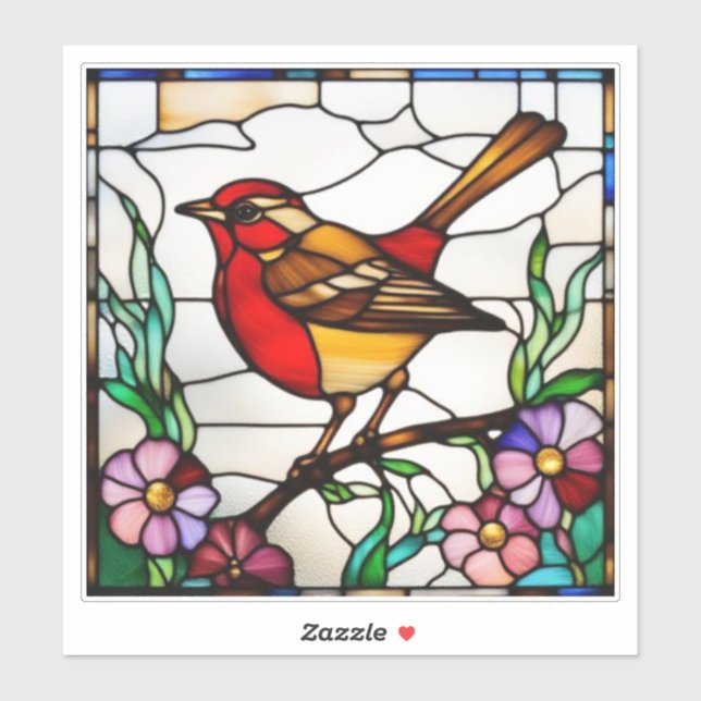 Helle Robin in Buntglas Aufkleber (Blatt)