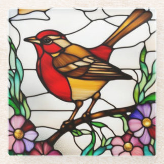 Helle Robin in Buntglas Glasuntersetzer
