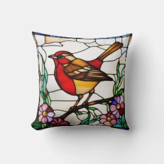 Helle Robin in Buntglas Kissen