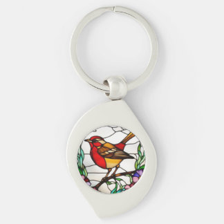 Helle Robin in Buntglas Schlüsselanhänger