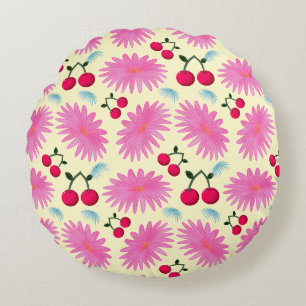 Helle rosa Blumen-Kirsch-Muster   Cute Kawaii Rundes Kissen