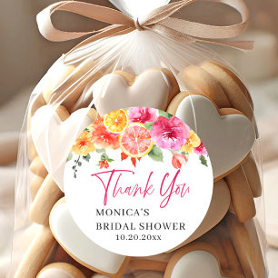 Helle rosa Blumen Zitronenscheibe Brautparty Runder Aufkleber