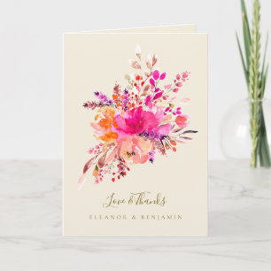 Helle rosa Blumenhochzeitsfoto mit persönlicher Na Dankeskarte