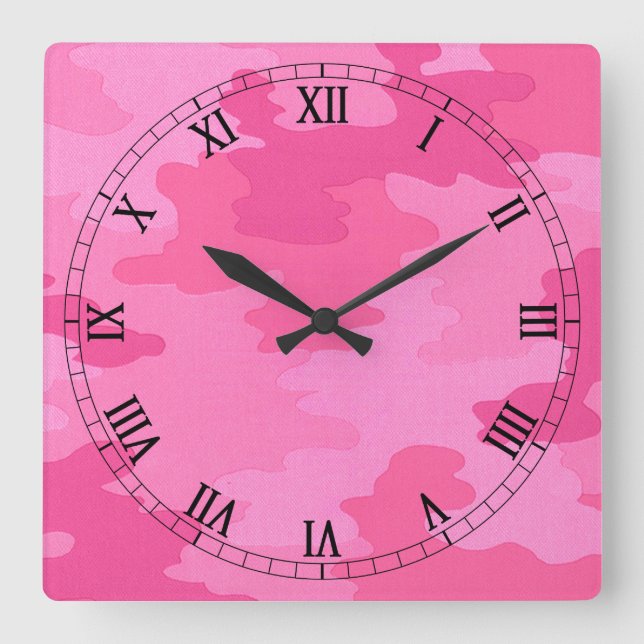 Helle rosa Camouflage Square römische Zahlen Uhr (Vorderseite)