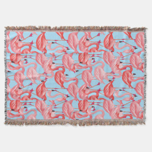 Helle rosa Flamingos auf Blau 2 Decke