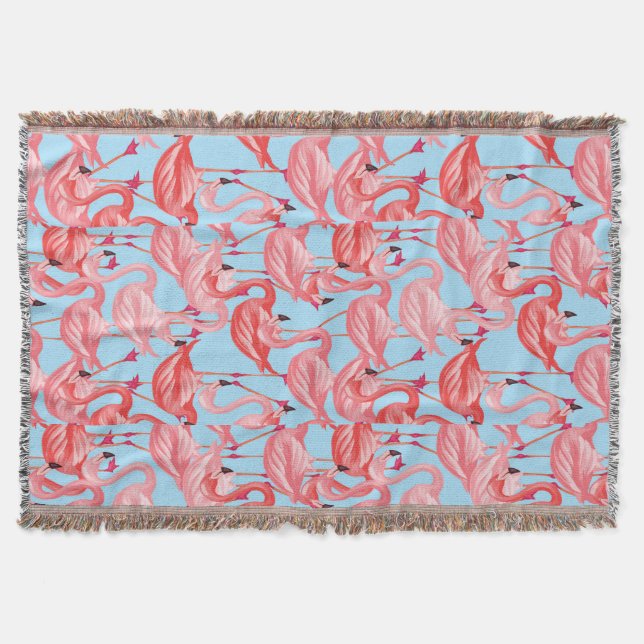 Helle rosa Flamingos auf Blau 2 Decke (Vorderseite)