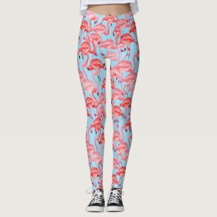 Helle rosa Flamingos auf Blau 2 Leggings