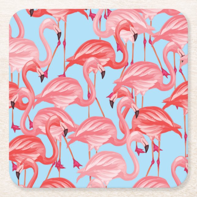 Helle rosa Flamingos auf Blau 2 Rechteckiger Pappuntersetzer (Vorderseite)