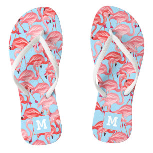 Helle rosa Flamingos auf Blau   addieren Ihre Flip Flops