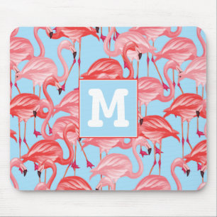 Helle rosa Flamingos auf Blau   addieren Ihre Mousepad