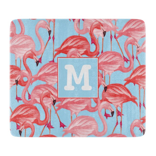 Helle rosa Flamingos auf Blau | addieren Ihre Schneidebrett (Vorderseite)