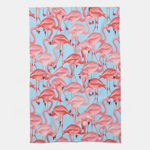 Helle rosa Flamingos auf Blau Geschirrtuch