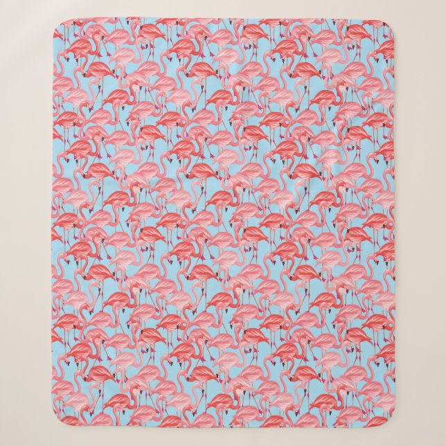 Helle rosa Flamingos auf Blau Sherpadecke (Vorderseite)