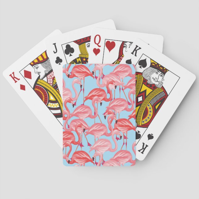 Helle rosa Flamingos auf Blau Spielkarten (Rückseite)