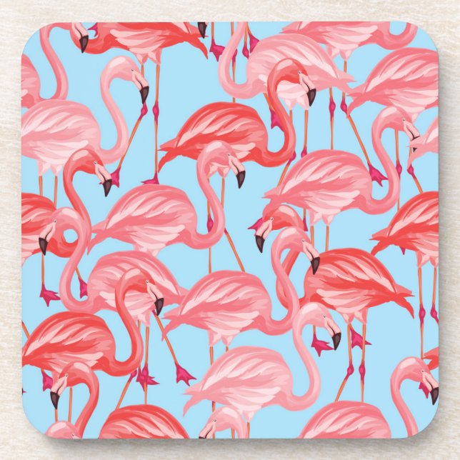 Helle rosa Flamingos auf Blau Untersetzer (Vorderseite)
