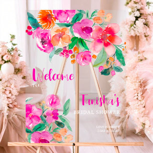 Helle rosa florale Schriftzug Brautparty Willkomme Acrylschild