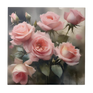 Helle rosa hübsche Rosen Garten Aquarellmalerei Fliese