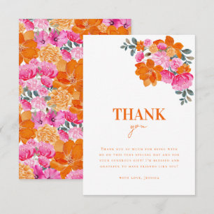Helle rosa-orange Wasserfarben-Blumen-Brautparty Dankeskarte