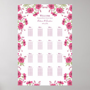 Helle Rosa Rosen Hochzeits-Sitzordnung Poster