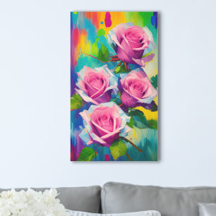 Helle rosa Rosen moderne digitale Ölgemälde-Kunst Leinwanddruck