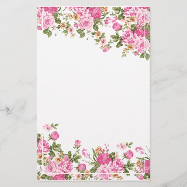 Helle rosa Rosen-und weißelinie Rahmen Briefpapier (Vorderseite)