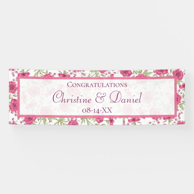 Helle Rosa Rosenhochzeit Banner (Horizontal)