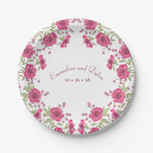 Helle Rosa Rosenhochzeit Pappteller