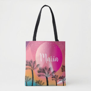 Helle rosa sommerliche tropische Sonnenuntergangs- Tasche