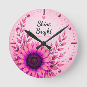 Helle rosa Sonnenblumen-Blumendekoration  Runde Wanduhr