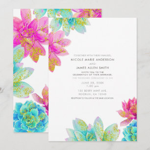 Helle rosa Teal Sommergarten Sukkulenten Hochzeit Einladung