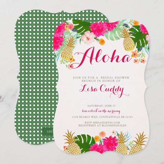 Helle rosa Tropische Brautdusche Einladung (Vorne/Hinten)