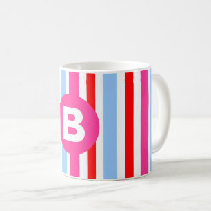 Helle rosa und blaue Candy-Streifen mit Monogramm Kaffeetasse