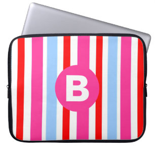Helle rosa und blaue Candy-Streifen mit Monogramm Laptopschutzhülle