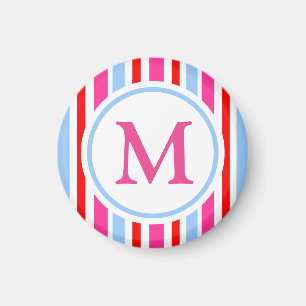 Helle rot-blaue Candy-Streifen mit Monogramm Magnet