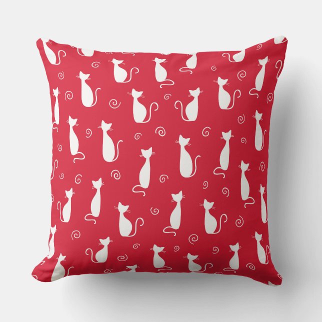 HELLE ROT MIT WEISSEN KAT-SILHOUETTEN KISSEN (Vorderseite)