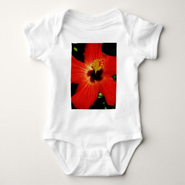 Helle Rot-Orange-Hibiskus-Blume Baby Strampler (Vorderseite)