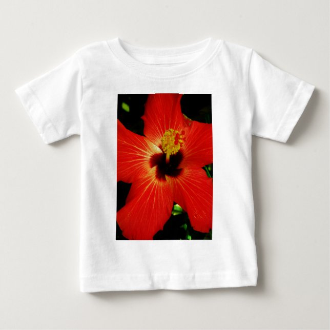Helle Rot-Orange-Hibiskus-Blume Baby T-shirt (Vorderseite)