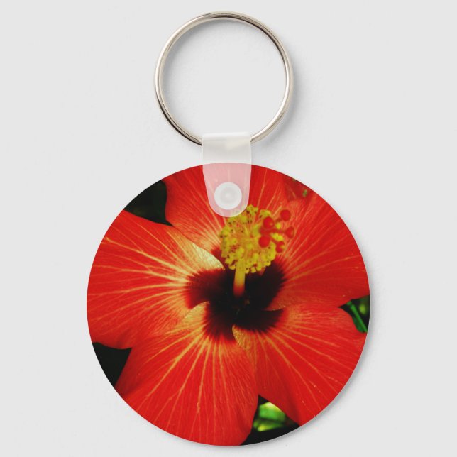 Helle Rot-Orange-Hibiskus-Blume Schlüsselanhänger (Vorderseite)