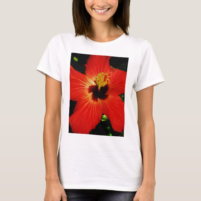 Helle Rot-Orange-Hibiskus-Blume T-Shirt (Vorderseite)