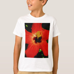 Helle Rot-Orange-Hibiskus-Blume T-Shirt