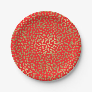 Helle Rot- und Golddots Konfetti Elegant Glam Pappteller