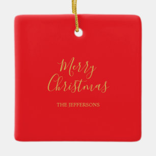 Helle Rot- und Goldfarben Frohe Weihnachten Zweise Keramikornament